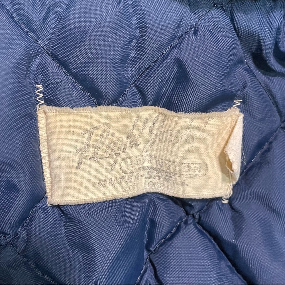 Vintage Flight Jacket Navy Blue Nylon Faux Fur 70s 80s Unisex Size Med - Picture 3 of 5